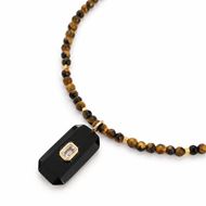 Foto de Collar cuentas de ojo de tigre y colgante facetado ónix