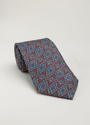 Foto de Corbata seda estampado geométrico granate y azul