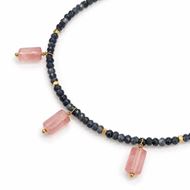 Foto de Collar cuentas facetadas de zafiro y colgantes de cuarzo rosa