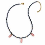 Foto de Collar cuentas facetadas de zafiro y colgantes de cuarzo rosa