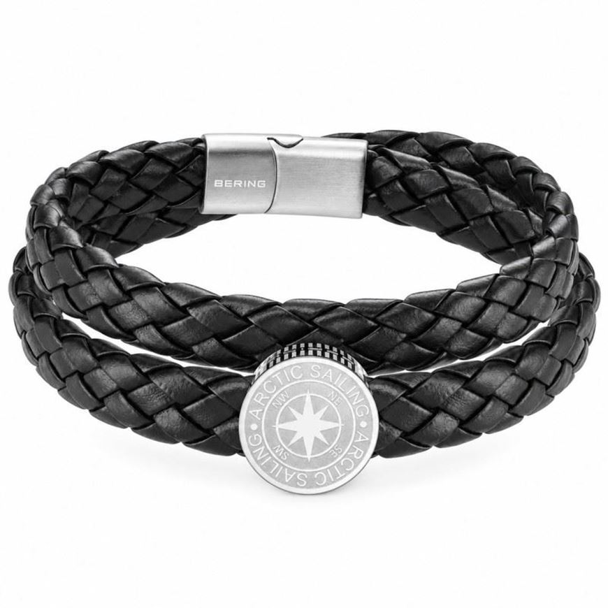 Foto de Pulsera de piel negra y acero 18cm