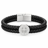Foto de Pulsera de piel negra y acero 18cm
