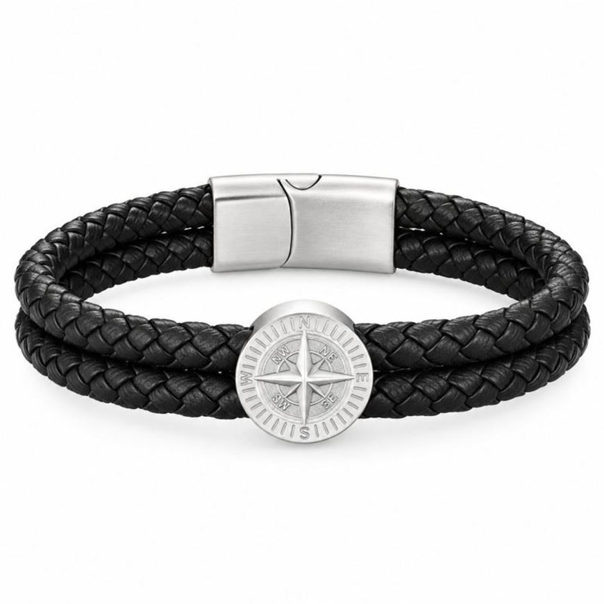 Foto de Pulsera de piel negra y acero 18cm