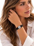 Foto de Pulsera de piel negra y acero 18cm