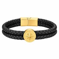 Foto de Pulsera de piel negra y acero baño oro 20cm