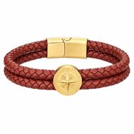 Foto de Pulsera de piel marrón y acero baño oro 20cm