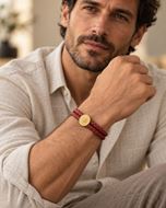 Foto de Pulsera de piel marrón y acero baño oro 20cm