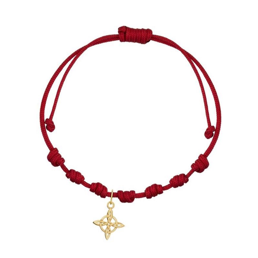 Foto de Pulsera 7 nudos nylon rojo amuleto Nudo de brujas en oro amarillo de 18kt