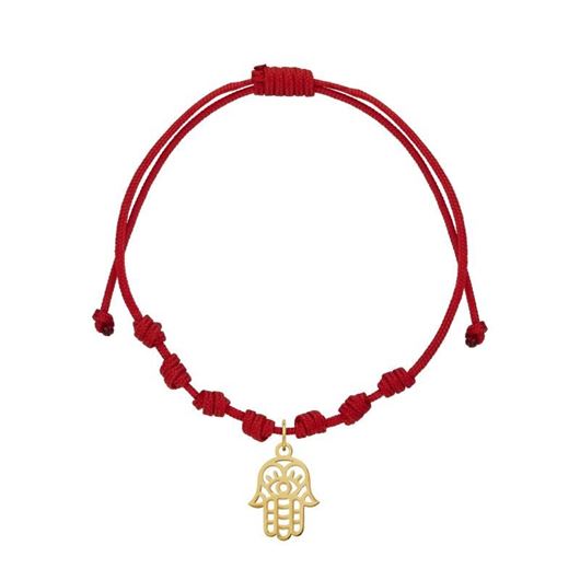 Foto de Pulsera 7 nudos nylon rojo Mano de Fátima en oro amarillo de 18kt