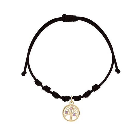 Foto de Pulera 7 nudos nylon negro Arbol de la vida en oro amarillo 18kt