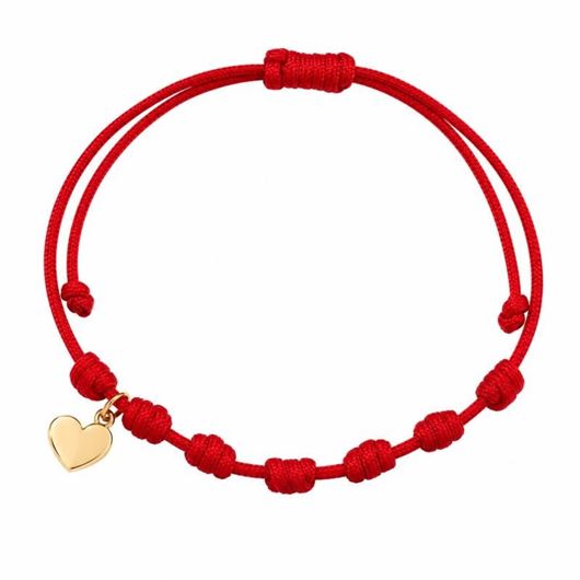 Foto de Pulsera 7 nudos nylon rojo Corazón 6mm en oro amarillo 18kt