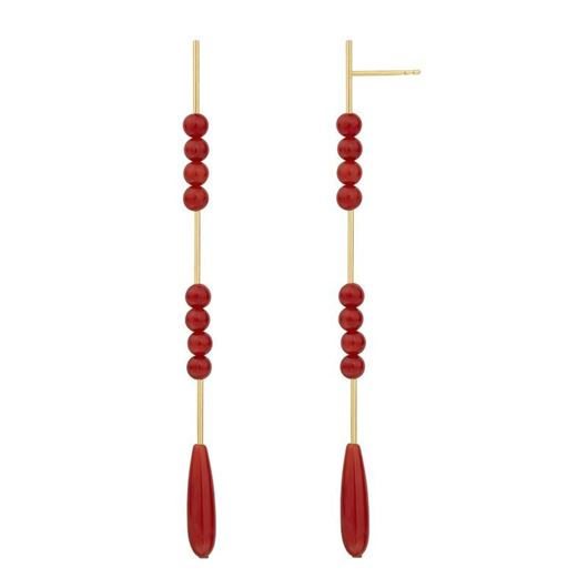 Foto de Pendientes largos oro amarillo 7cm tramos coral fino