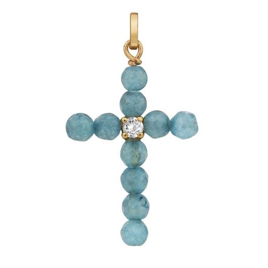 Foto de Cruz oro amarillo 20x15 bolitas jade azul y circonita