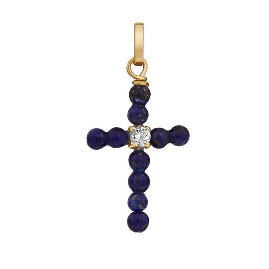 Foto de Cruz oro amarillo 15x10 lapislazuli bolitas y circonita
