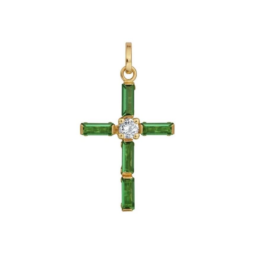 Foto de Cruz oro amarillo 15x10 circonitas verde esmeralda