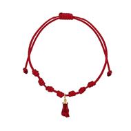 Foto de Pulsera 7 nudos nylon rojo Puño protector coral en oro amarillo 18kt