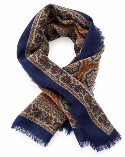 Foto de Pañuelo de cuello de hombre estampado paisley azul marino y teja 70x200cm
